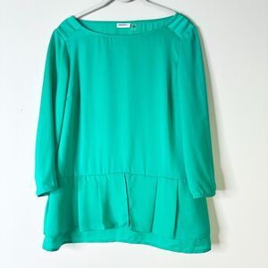 DKNYC Top Women 4 Teal Blue Green Turquoise Peplum Blouse 3/4 Slv Corpcore NWOT